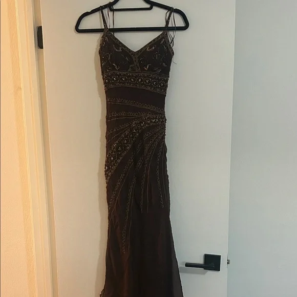 MARINA | Dresses | Vintage 9s Marina Brown Beaded Maxi Formal Dress |  Poshmark